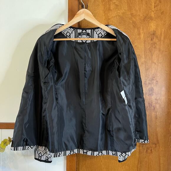 NINE WEST Geometric Blazer Cardigan Jacket Black White Open Front Pockets Sz 6 - Picture 5 of 11